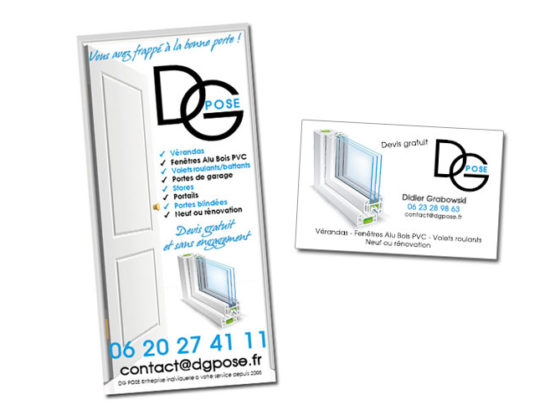Réalisation carte de visite et flyer pour DG POSE entreprise Menuiserie PVC Alu