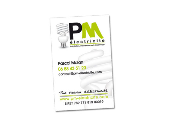 Carte de visite pour l’entreprise PM Electricité à Puget-Ville (83)