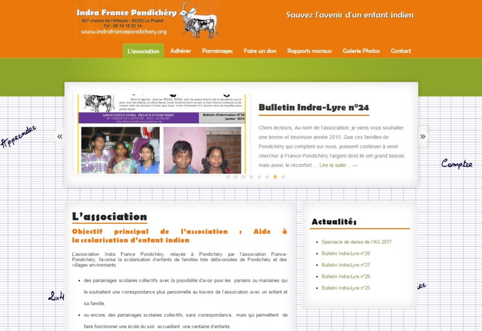 Création site internet pour l’association Indra France Pondichéry au Pradet (Var)