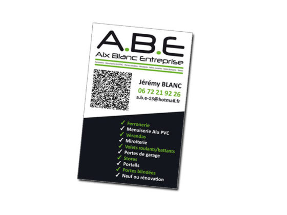 Carte de visite pour Aix Blanc Entreprise  Menuiserie PVC ALU à Bouc-Bel-Air (13)